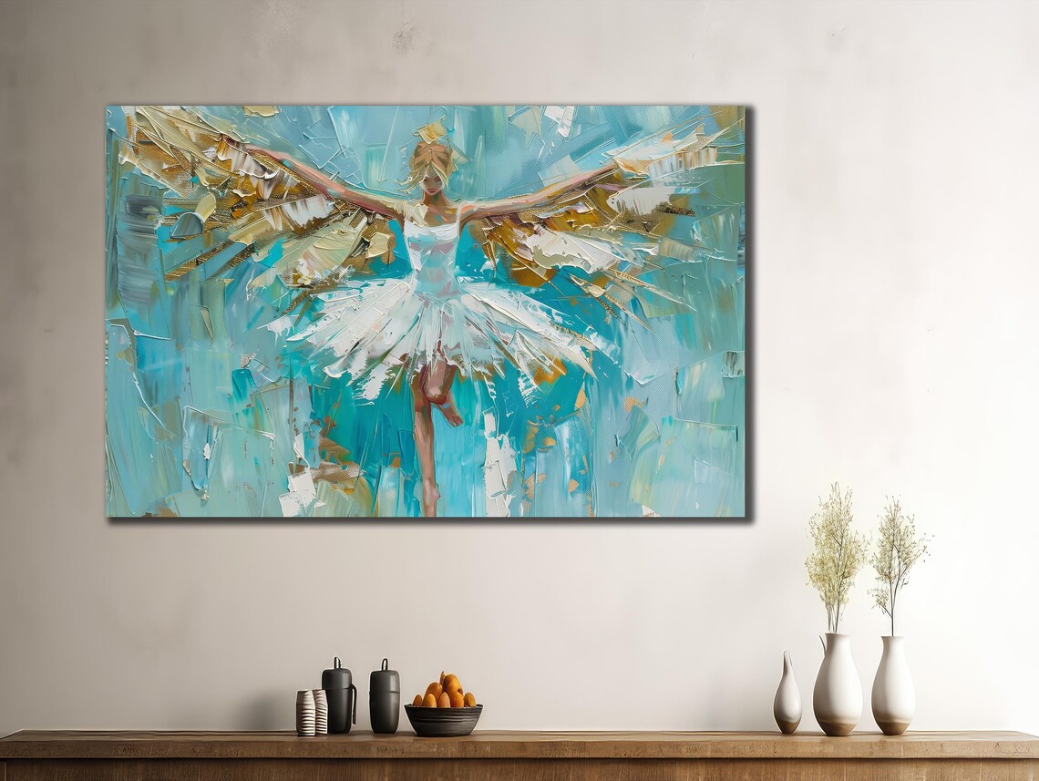 Ballerina With Angel Wings Turquoise Tutu Ballet Dancer Art Poster - Image 2