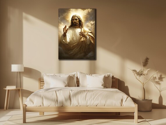 Jesus Ascension Rising Clouds Divine Glow Christian Religious Wall Poster