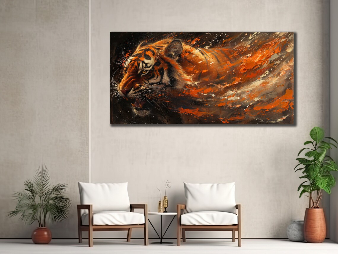 Tiger Head Fiery Orange Abstract Splash Art Wildlife Power Poster - Image 3