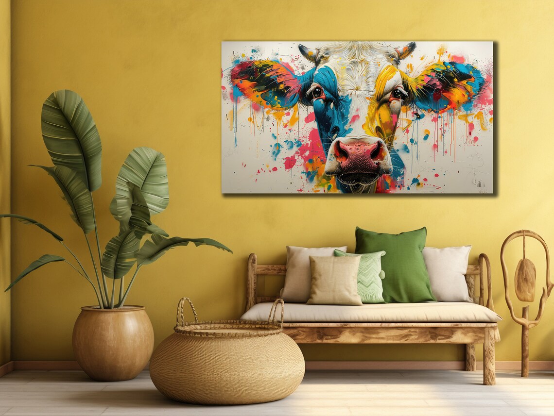 Colorful Cow Abstract Animal Art Print, Farmhouse - Image 3