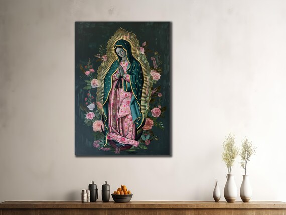Our Lady Of Guadalupe Virgin Mary Floral Religious Painting Poster