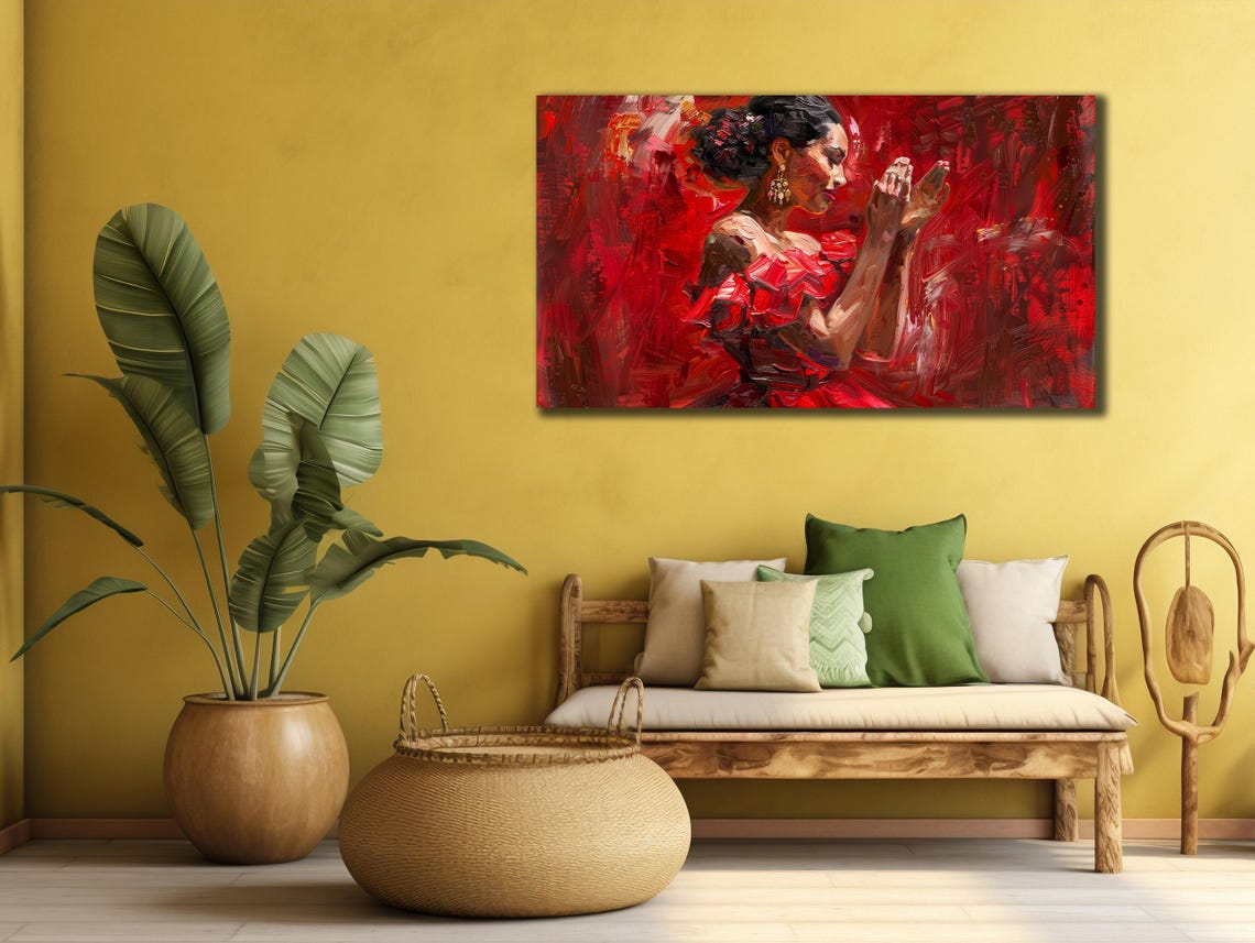 Flamenco Dancer Red Dress Dramatic Impasto Portrait Spanish Art Poster - Image 2