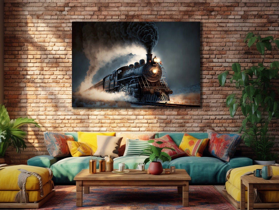 Vintage Steam Locomotive Night Smoke Retro Train Engine Poster - Image 3