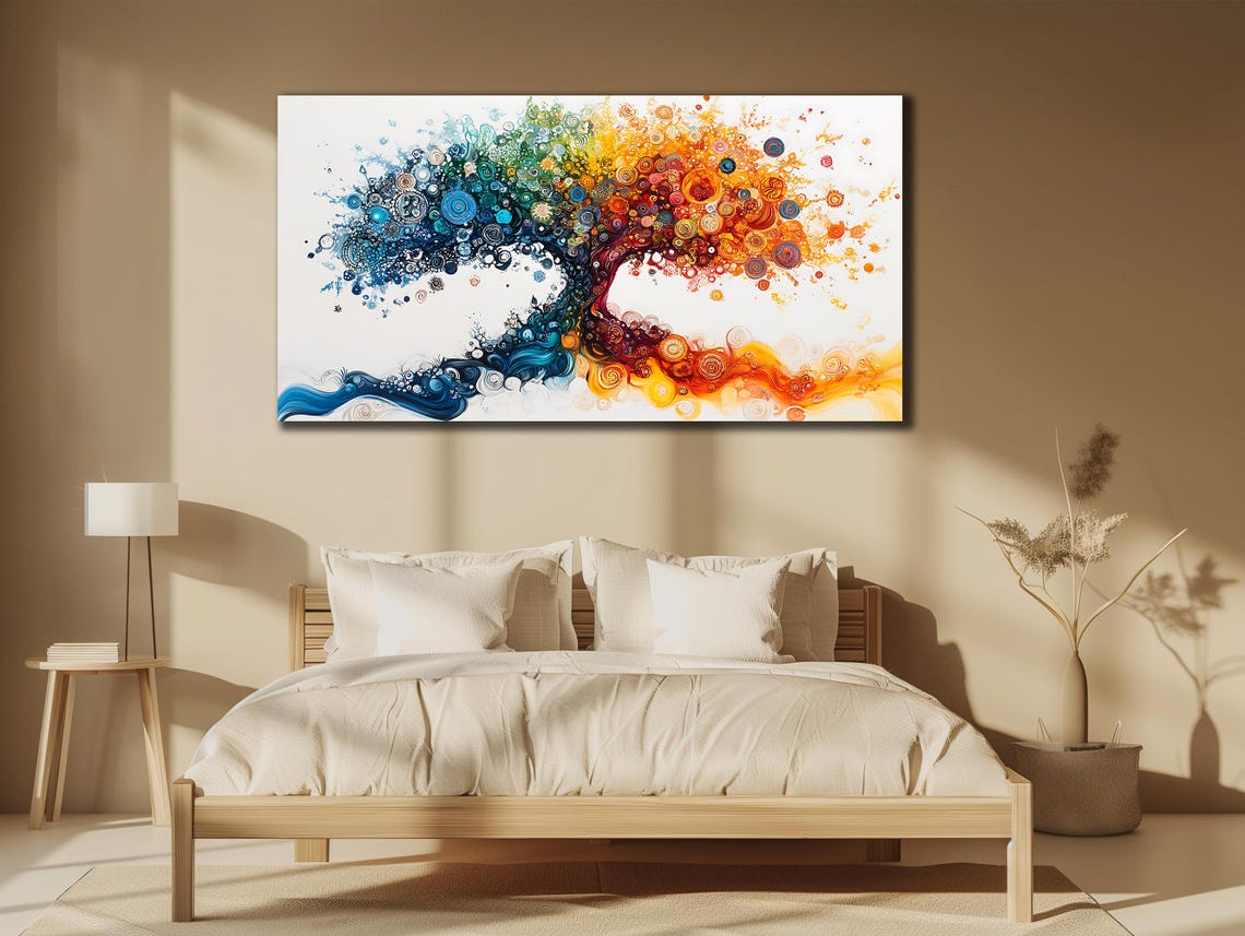Colorful Tree Of Life Swirls Abstract Rainbow Circle Art Wall Poster