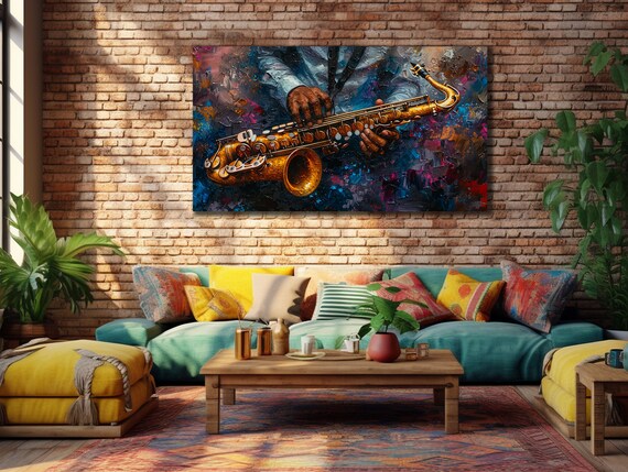 Saxophone Jazz Musician Hands Colorful Abstract Oil Painting Art Poster