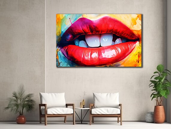 Glossy Red Lips Watercolor Pop Art Bold Modern Bedroom Poster