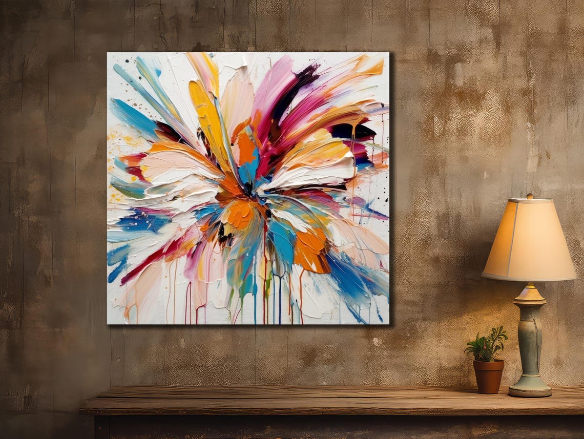 Colorful Abstract Flower Burst Palette Knife Impasto Floral Art Poster