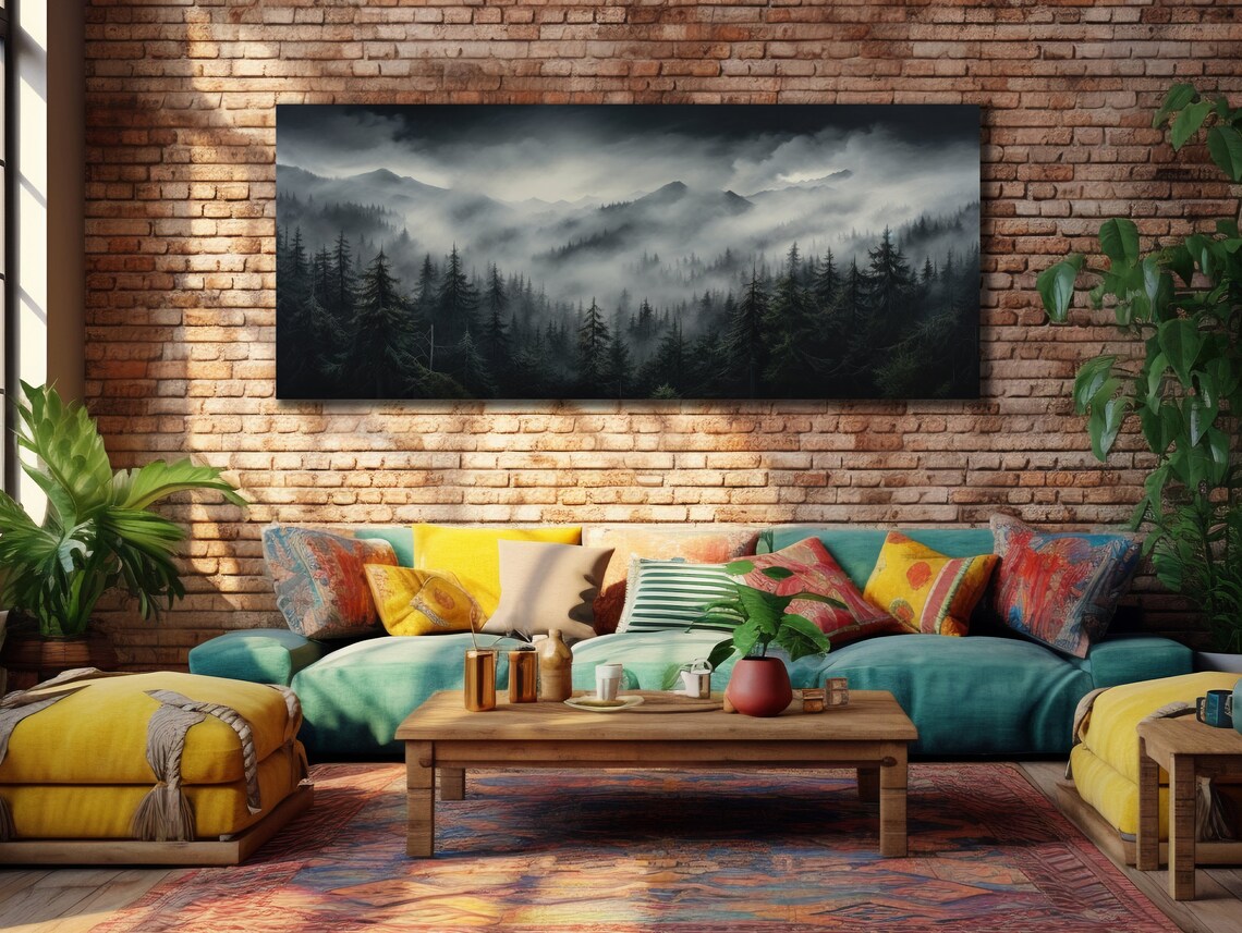 Foggy Forest Art Mist Tree Wall Art Tree Prints Art Panoramic Wall Decor Mountain Landscapeart Print Wall Art For Room
