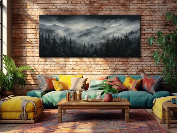 Foggy Forest Art Mist Tree Wall Art Tree Prints Art Panoramic Wall Decor Mountain Landscapeart Print Wall Art For Room
