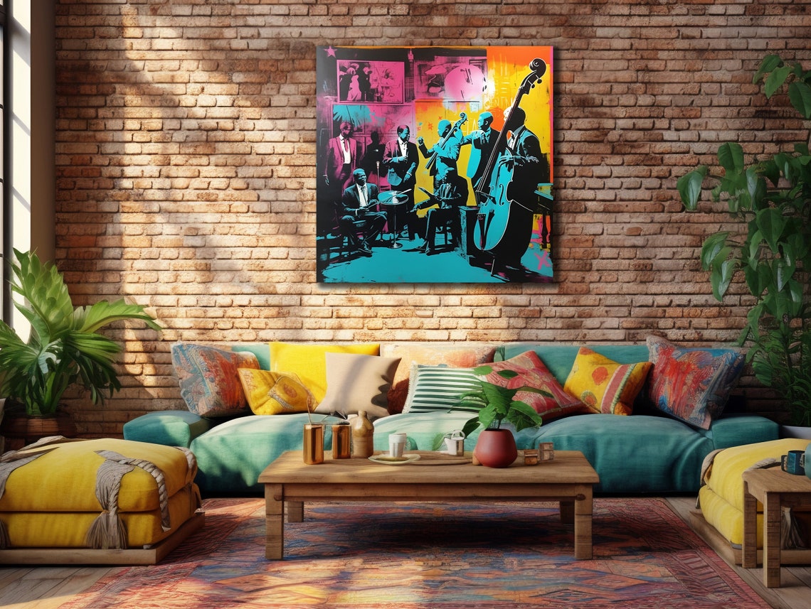 Neon Pop Art Jazz Band Musicians Saxophone Colorful Wall Art Poster - Image 3