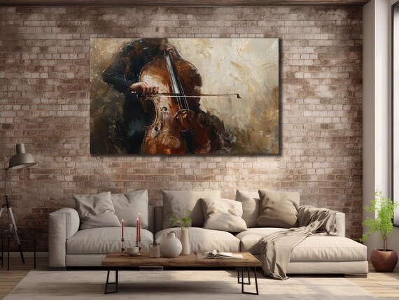 Cello Player Oil Painting Musician Performing Classical Music Art Poster