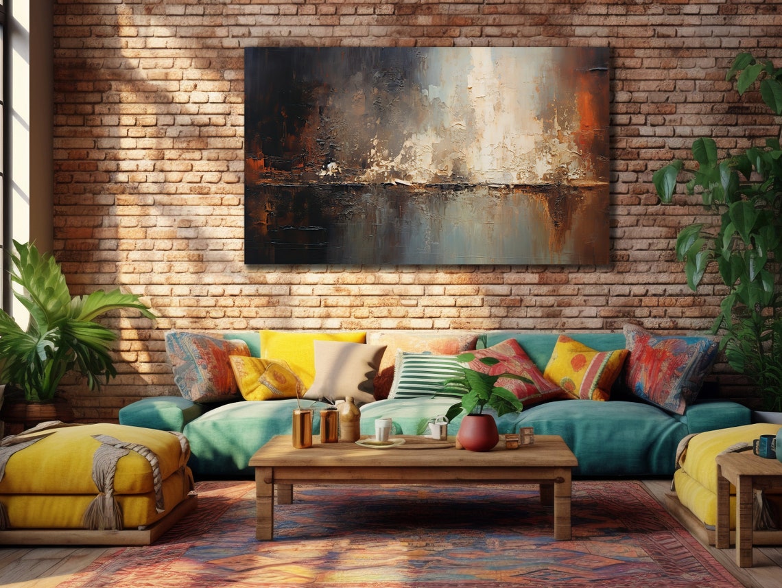 Abstract Neutral Textured Painting Beige Black Modern Wall Art Poster - Image 2