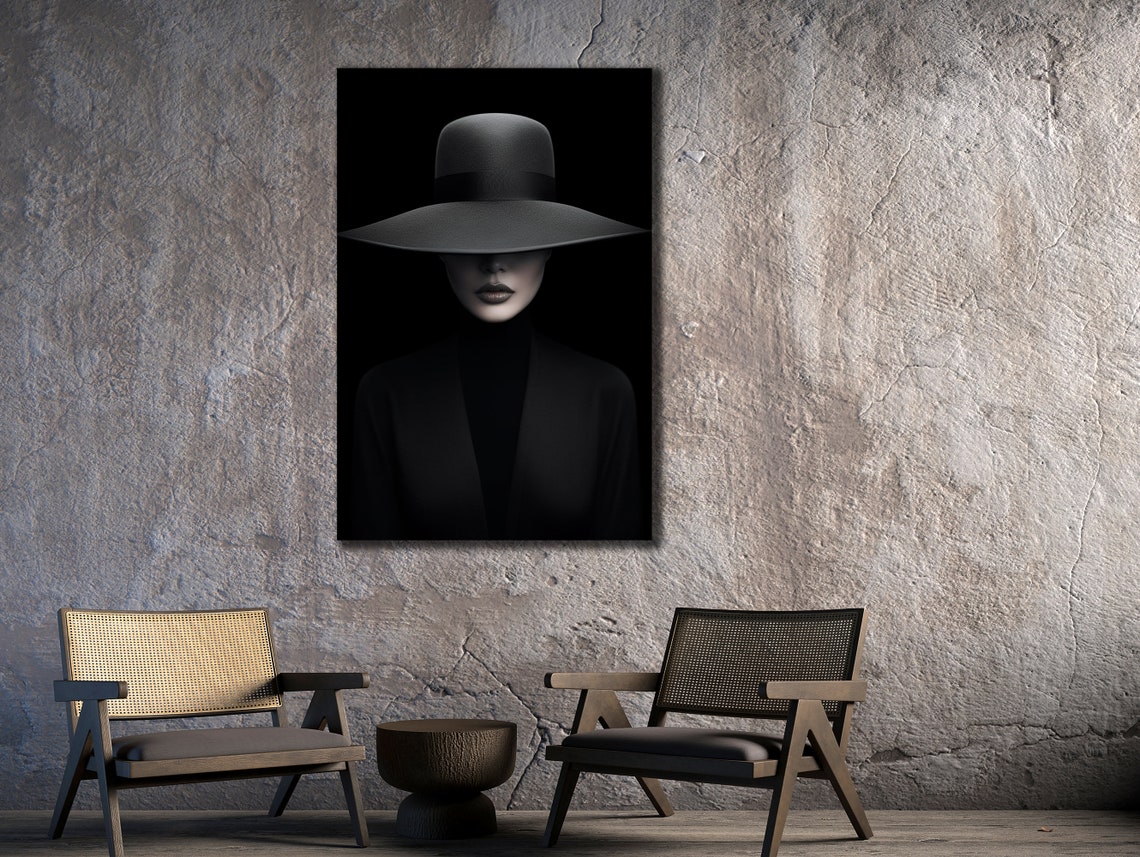 Woman With Black Hat Print Girl Silhouette Painting Art House Gift Ideas Mysterious Wall Decor Girl Wall Art Sexy Woman Poster - Image 2