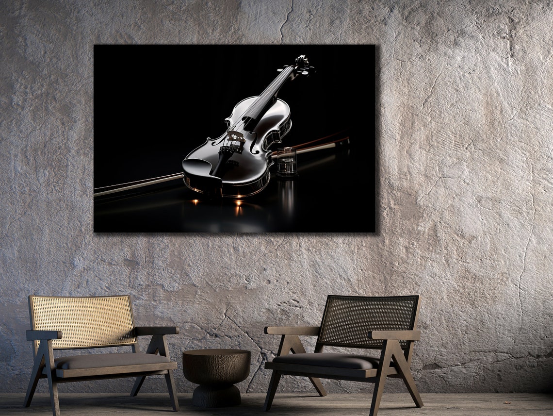 Black Violin Elegant Dark Background Moody Classical Art Poster - Image 3