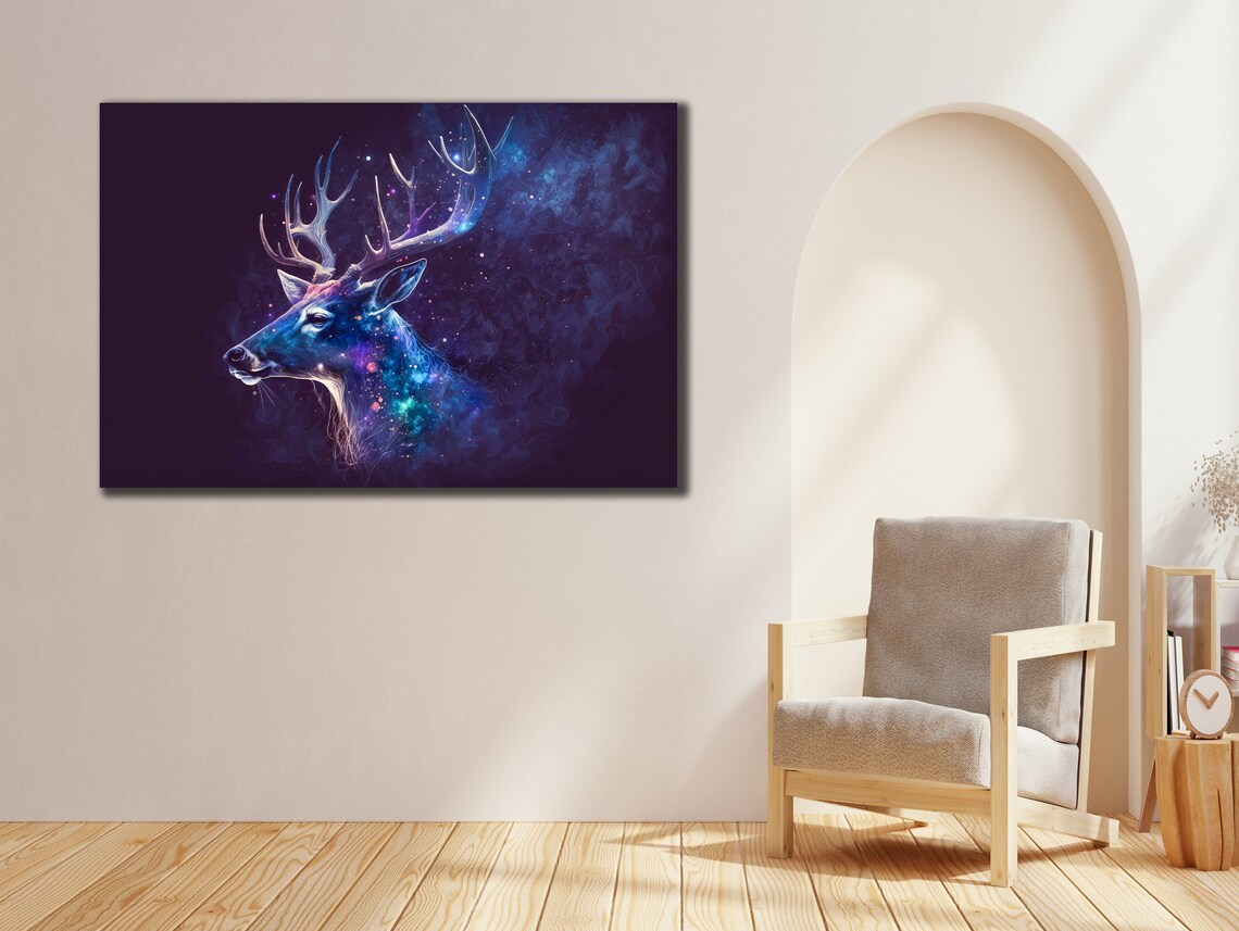 Cosmic Galaxy Deer Stag Head Nebula Dark Purple Wildlife Wall Art Poster - Image 2