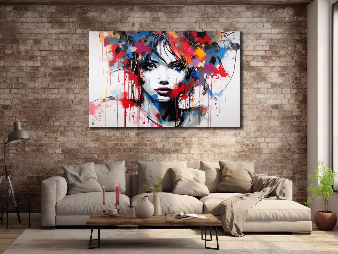 Woman Face Colorful Paint Splash Dripping Modern Art Portrait Poster - Image 3