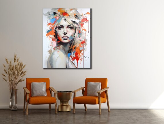 Colorful Abstract Woman Portrait Paint Splashes Modern Beauty Art Poster