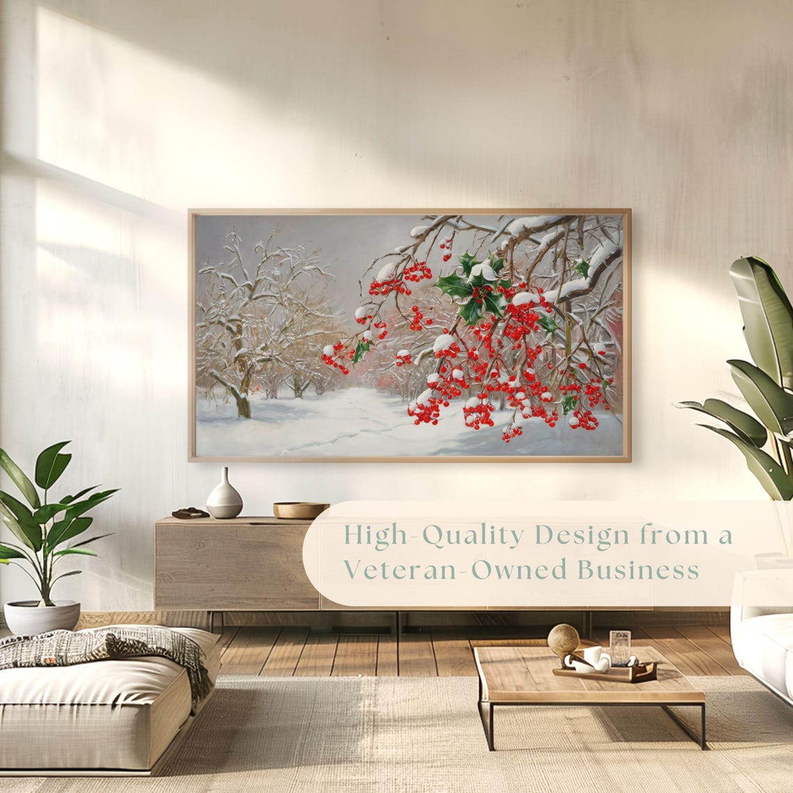 Red Winter Berries On Snow Covered Branches Vintage Botanical Poster - Image 4