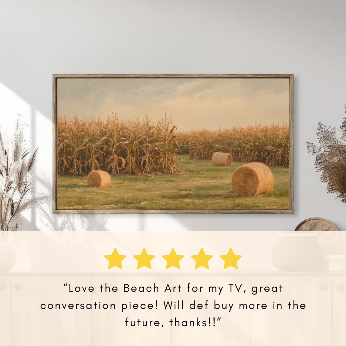 Golden Cornfield with Hay Bales Autumn Harvest Farm Landscape Poster - Image 2