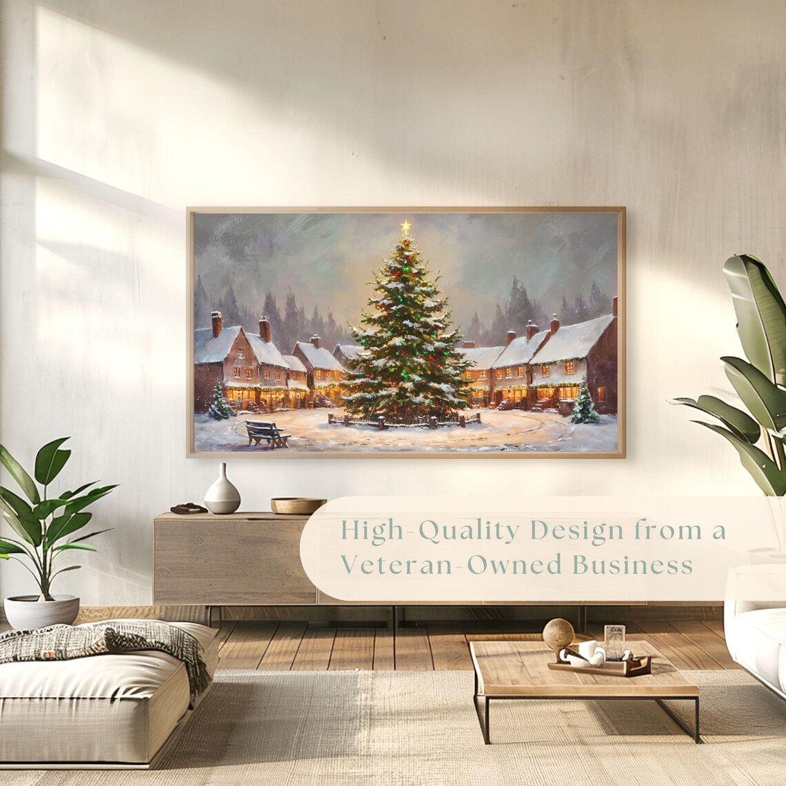 Village Square Christmas Tree Star Topper Snowy Cottages Night Poster - Image 4