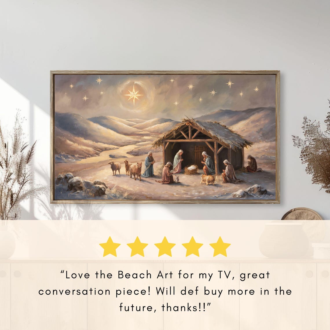 Nativity Manger Bethlehem Star Christmas Night Painting Poster - Image 2