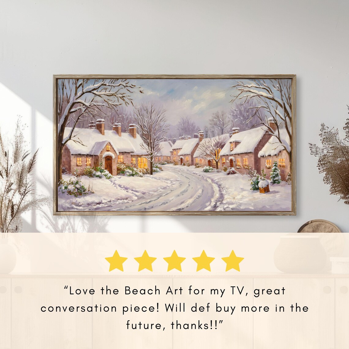 Snow Covered Village Street Winter Landscape Cozy Cottages Poster - Image 2