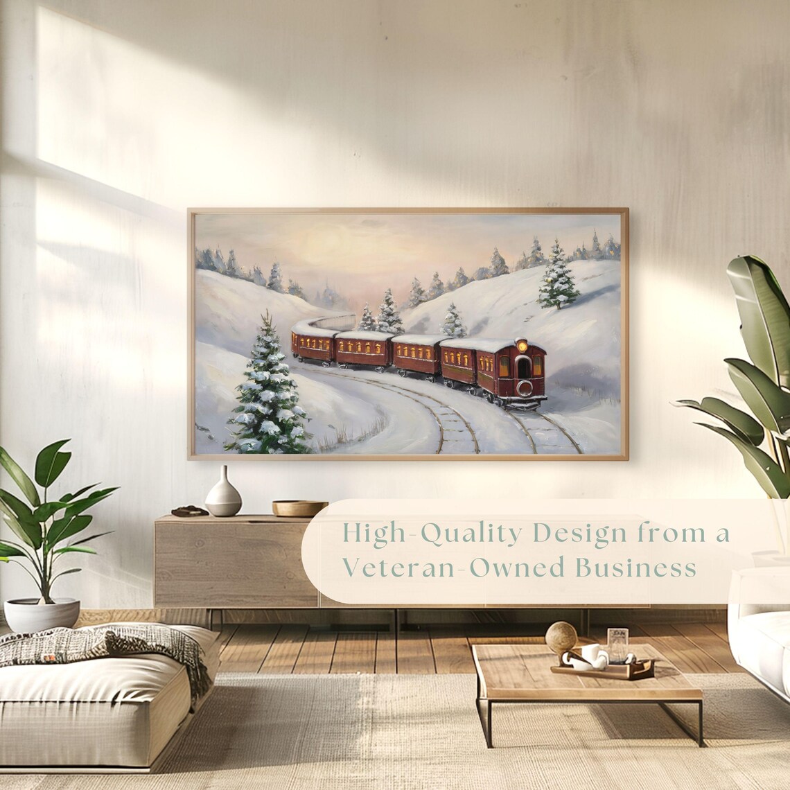Vintage Train in Snowy Valley Winter Landscape Oil Painting Poster - Image 4