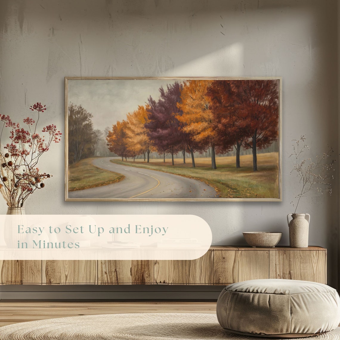 Winding Country Road Through Vibrant Autumn Trees Landscape Poster - Image 5
