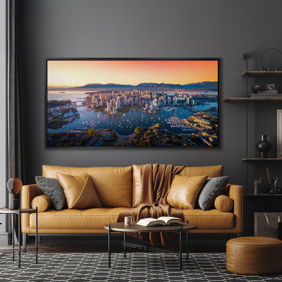 Vancouver Sunset Aerial City Skyline Canada Waterfront Travel Wall Art - Image 4