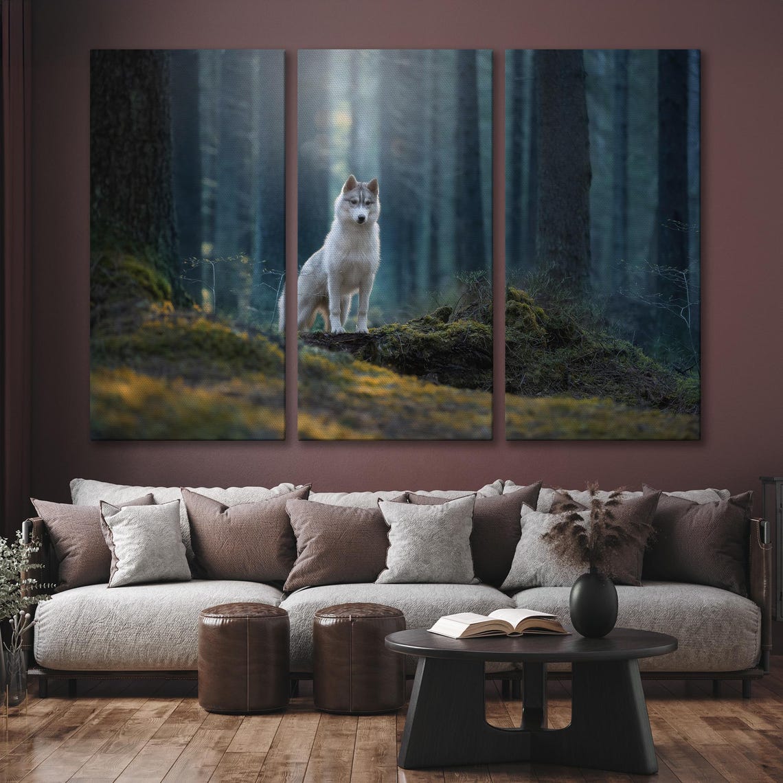 White Siberian Husky Standing in Misty Forest Wildlife Poster - Image 6
