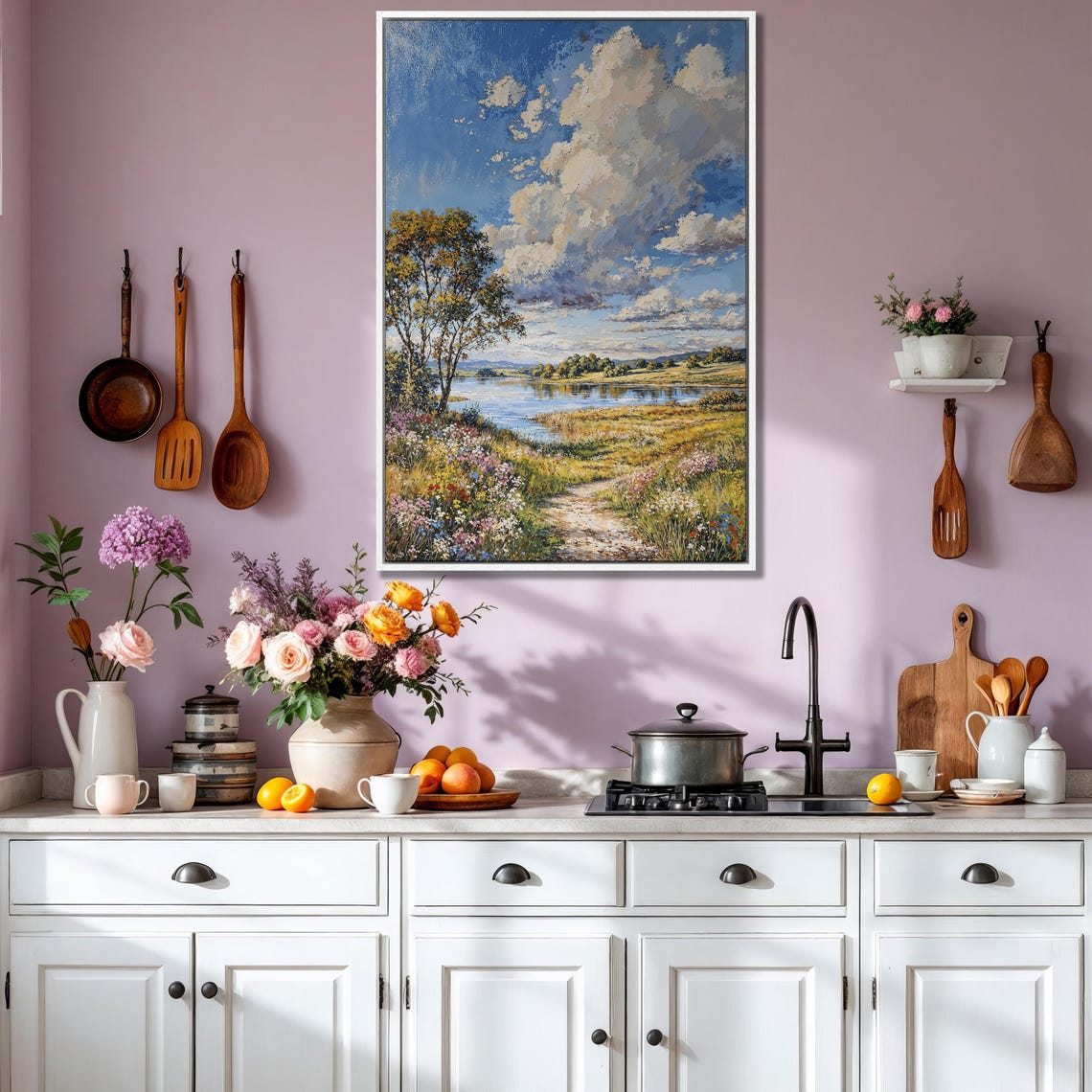 Sunny Countryside Lake With Wildflower Path and Big Sky Poster - Image 3