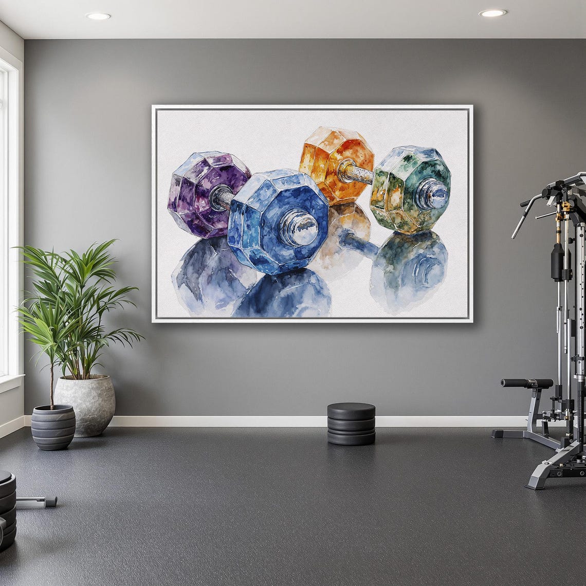 Colorful Watercolor Dumbbells With Soft Reflections Gym Poster - Image 5