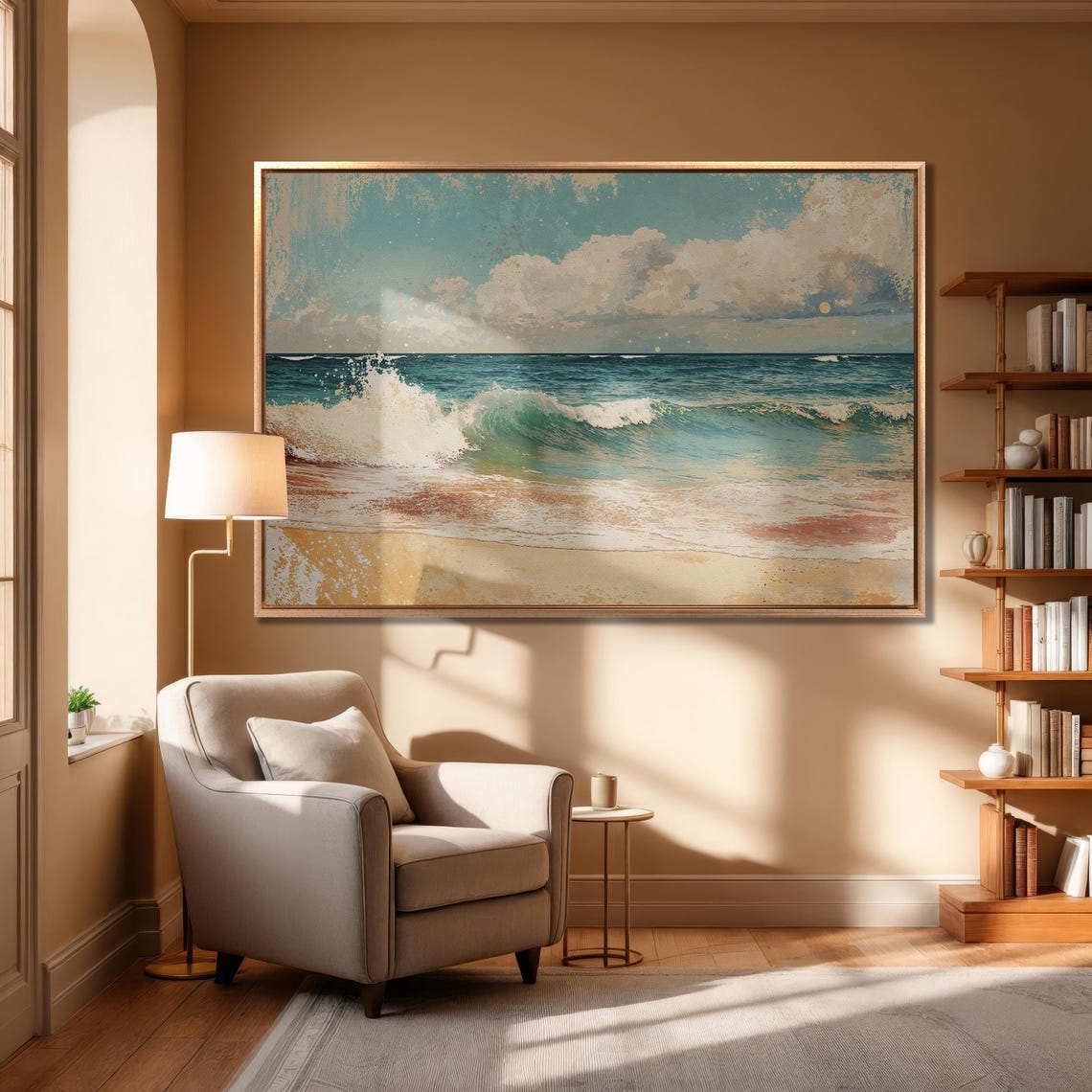 Turquoise Wave Breaking on Warm Sandy Beach Vintage Style Poster - Image 6