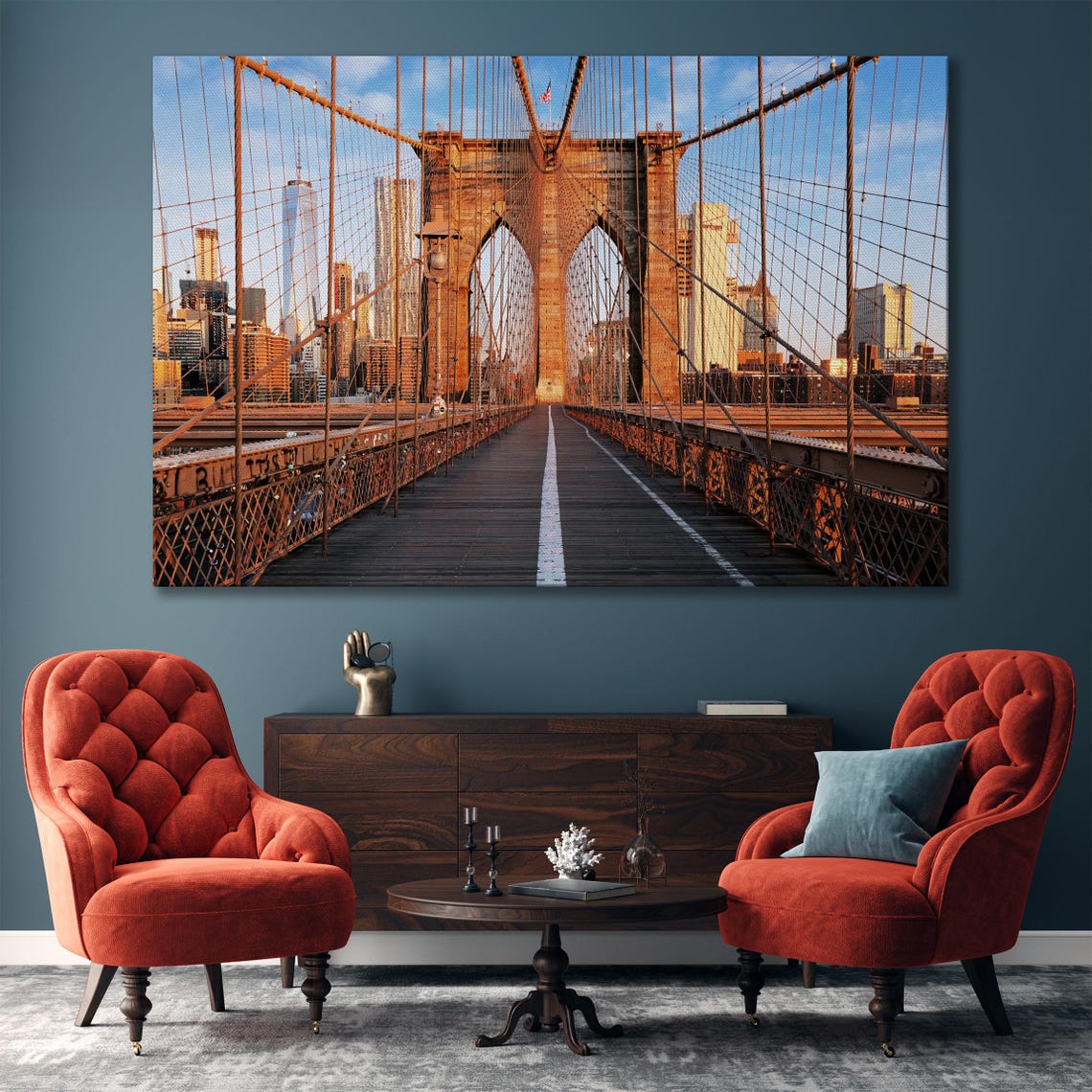 Brooklyn Bridge Pedestrian Walkway Golden Hour New York Poster - Image 4