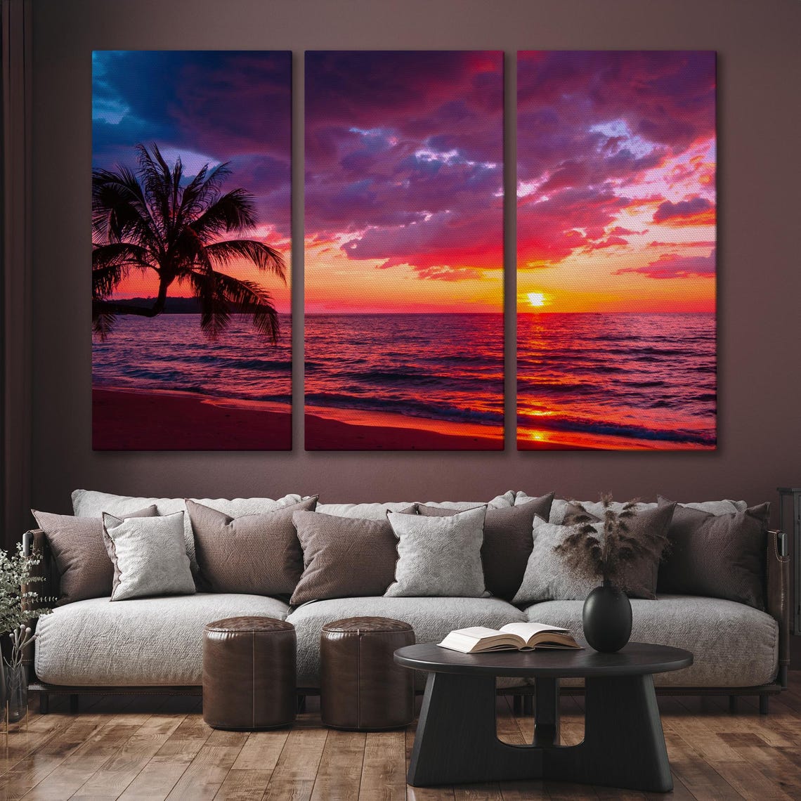 Tropical Beach Sunset Pink Clouds Palm Silhouette Ocean Poster - Image 6