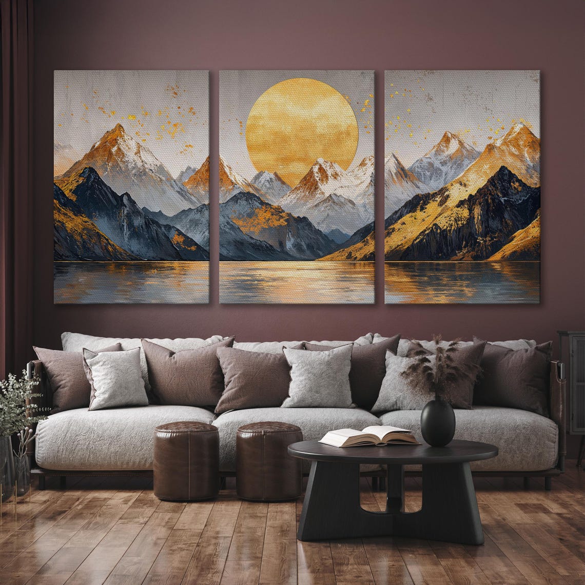 Golden Moon Hanging Over Mountain Peaks With Warm Glow Lake Poster - Image 6