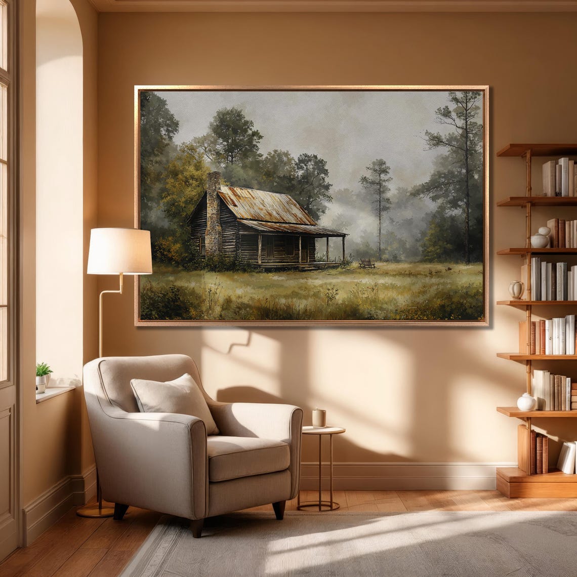 Weathered Log Cabin With Rusty Tin Roof In Misty Forest Poster - Image 6