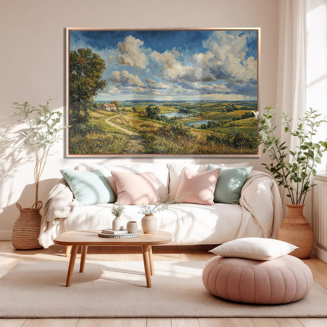 Hillside Cottage Path Overlooking Valley Lake Landscape Poster - Image 5