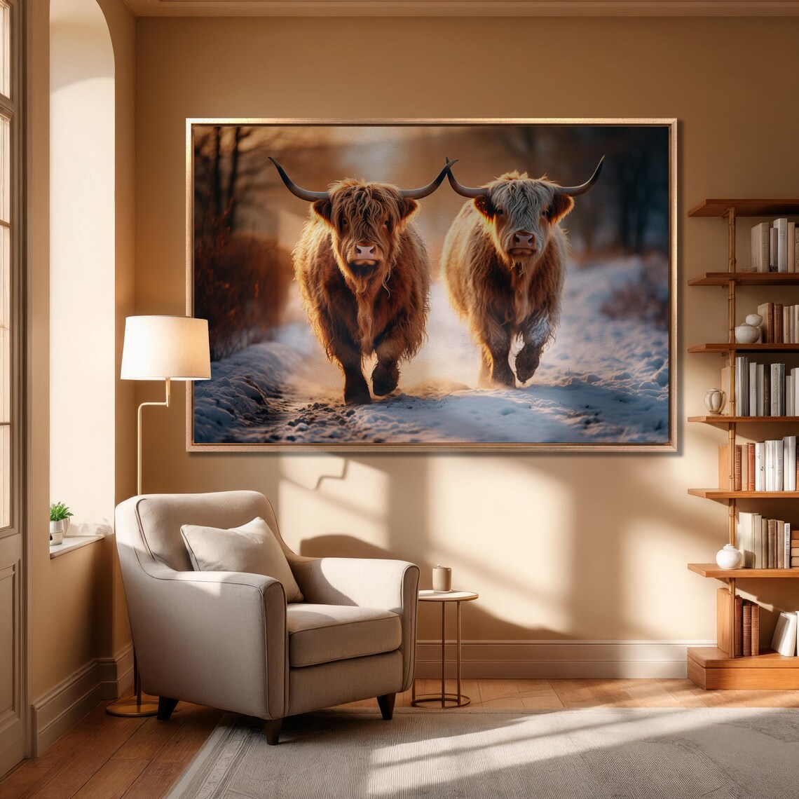 Highland Cow in the Snow, Rustic Animal Art Print - Image 3