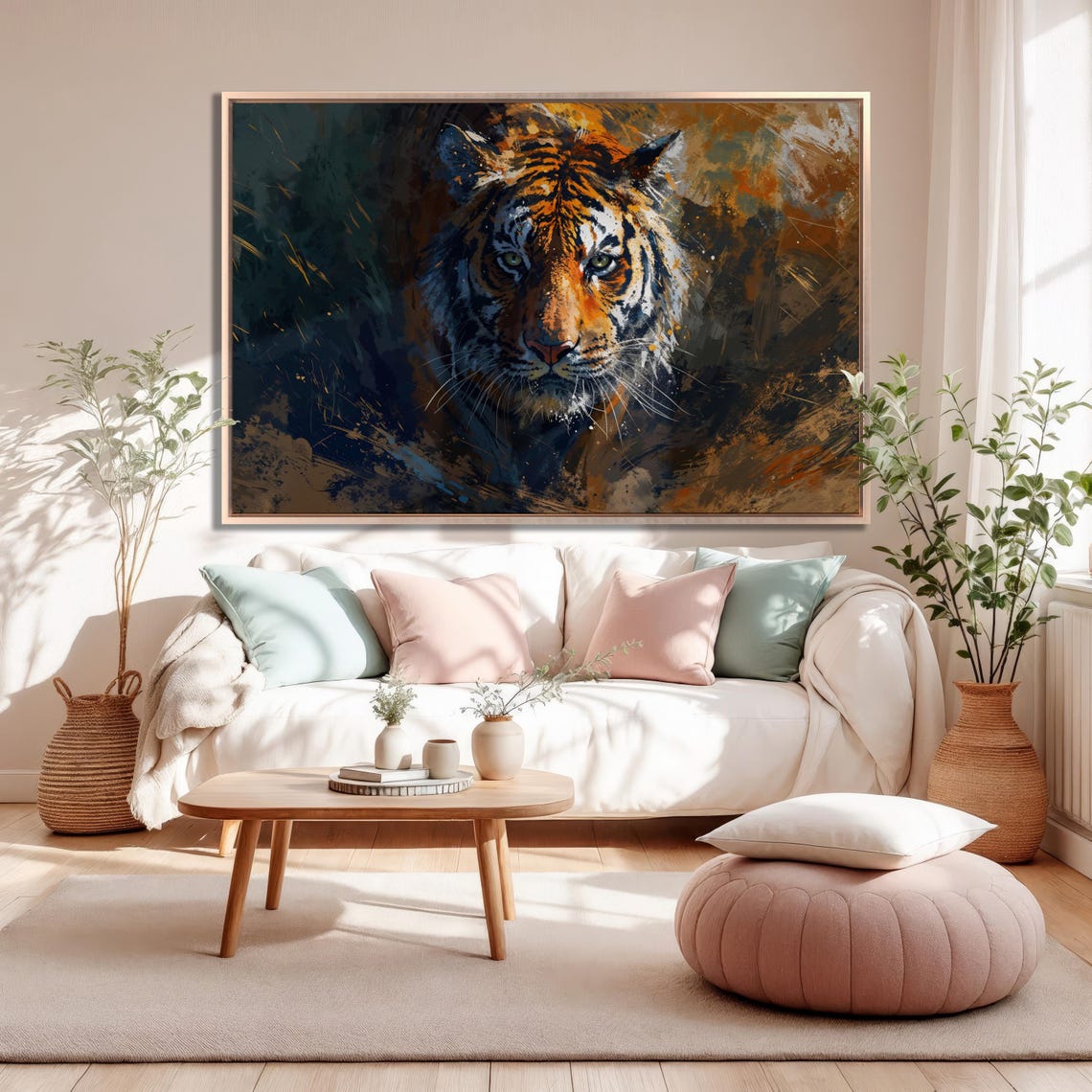 Tiger Face Close Up Vibrant Colorful Paint Splash Wildlife Wall Art - Image 2