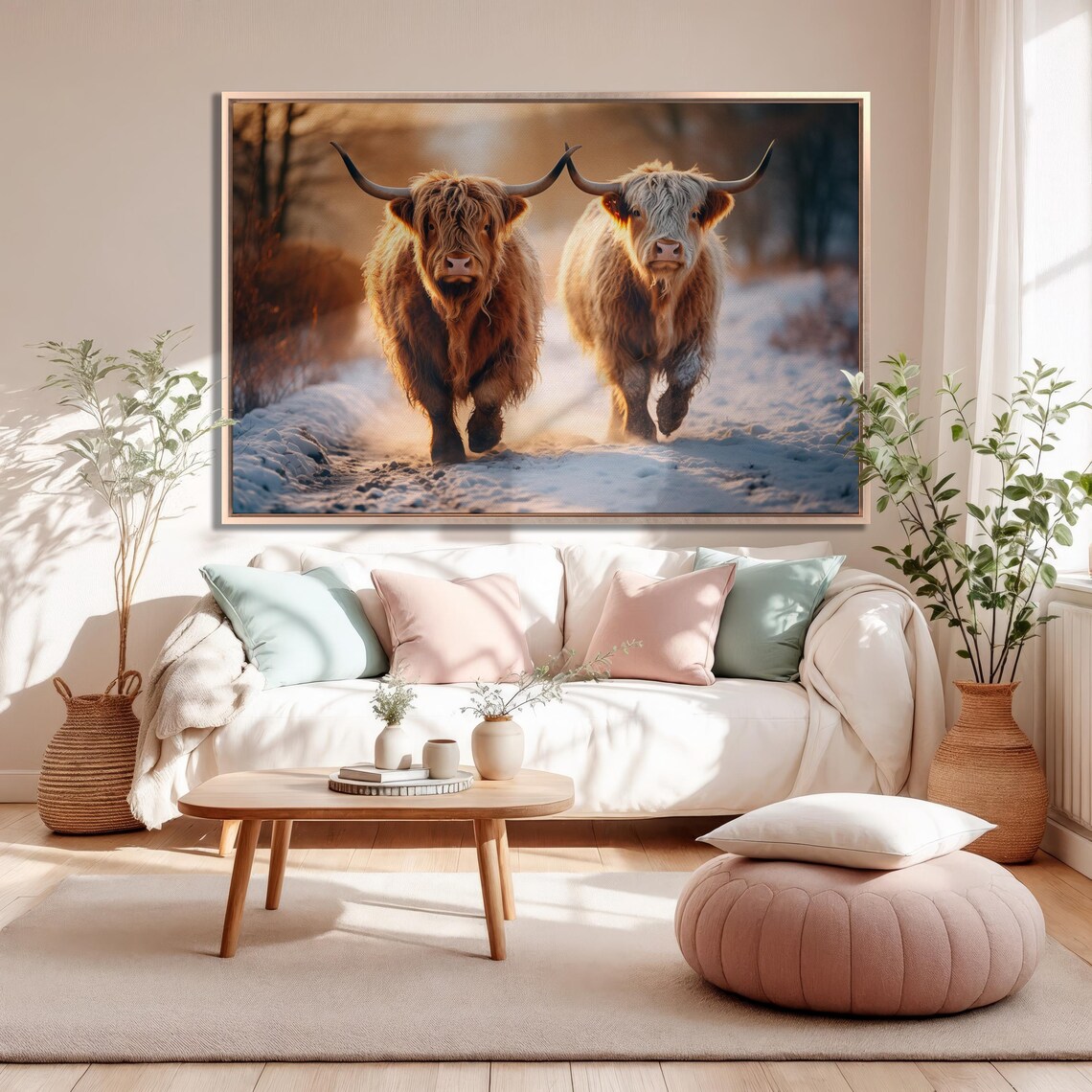 Highland Cow in the Snow, Rustic Animal Art Print - Image 2