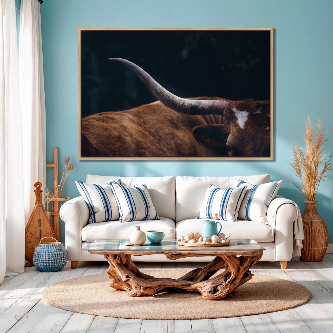 Texas Longhorn Horn Close Up Rustic Western Cattle Art Poster - Image 2