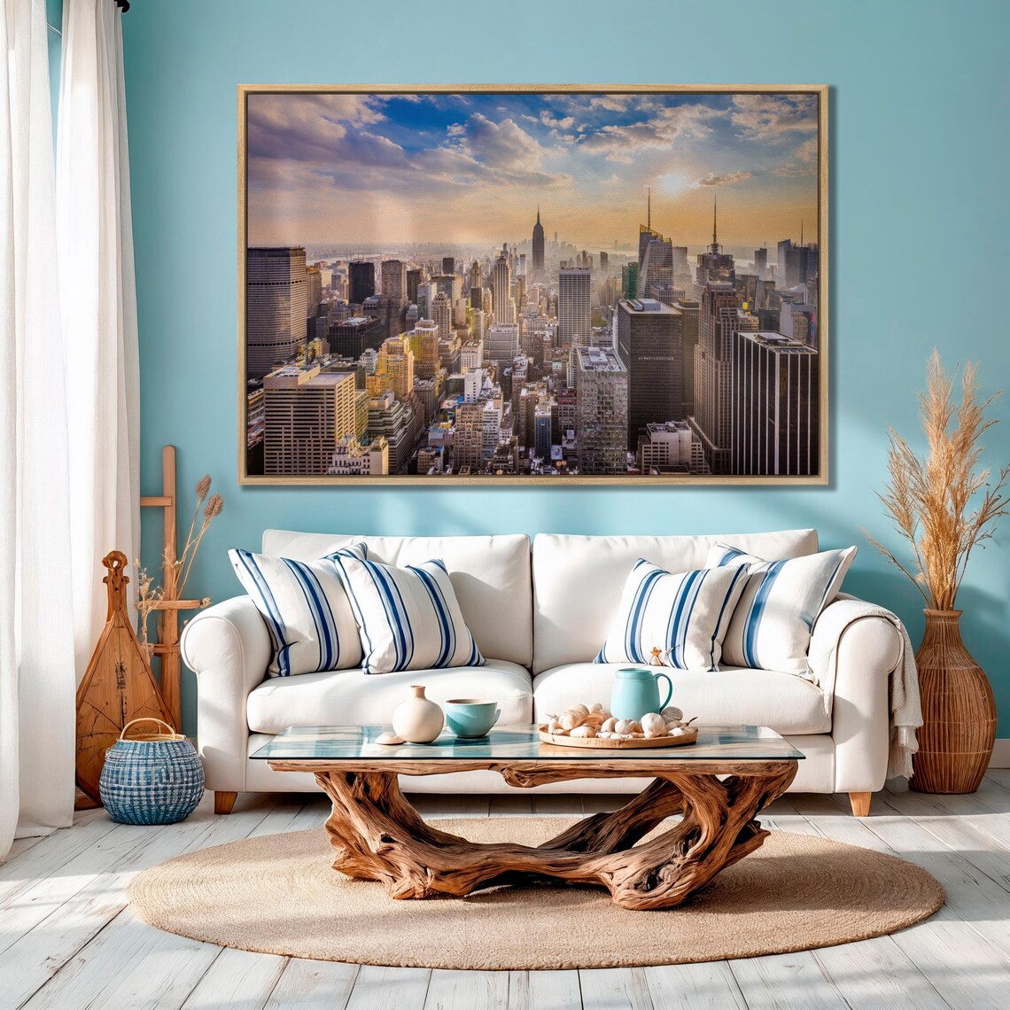 New York City Manhattan Skyline Golden Sunset Panoramic Large Wall Art - Image 2