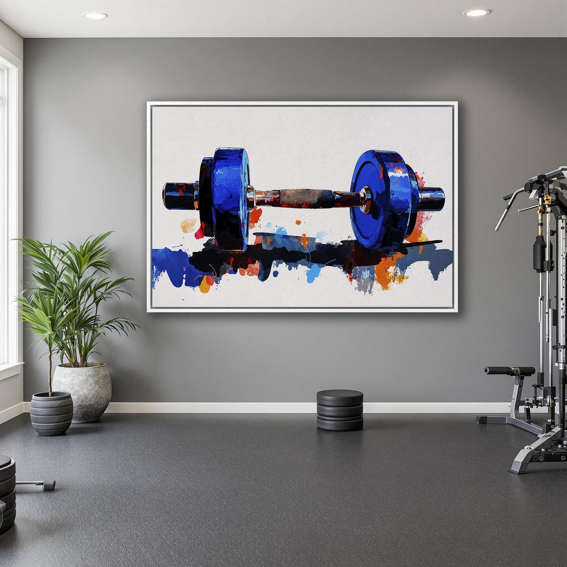 Bold Blue Dumbbell With Vibrant Color Splash Gym Fitness Poster - Image 5