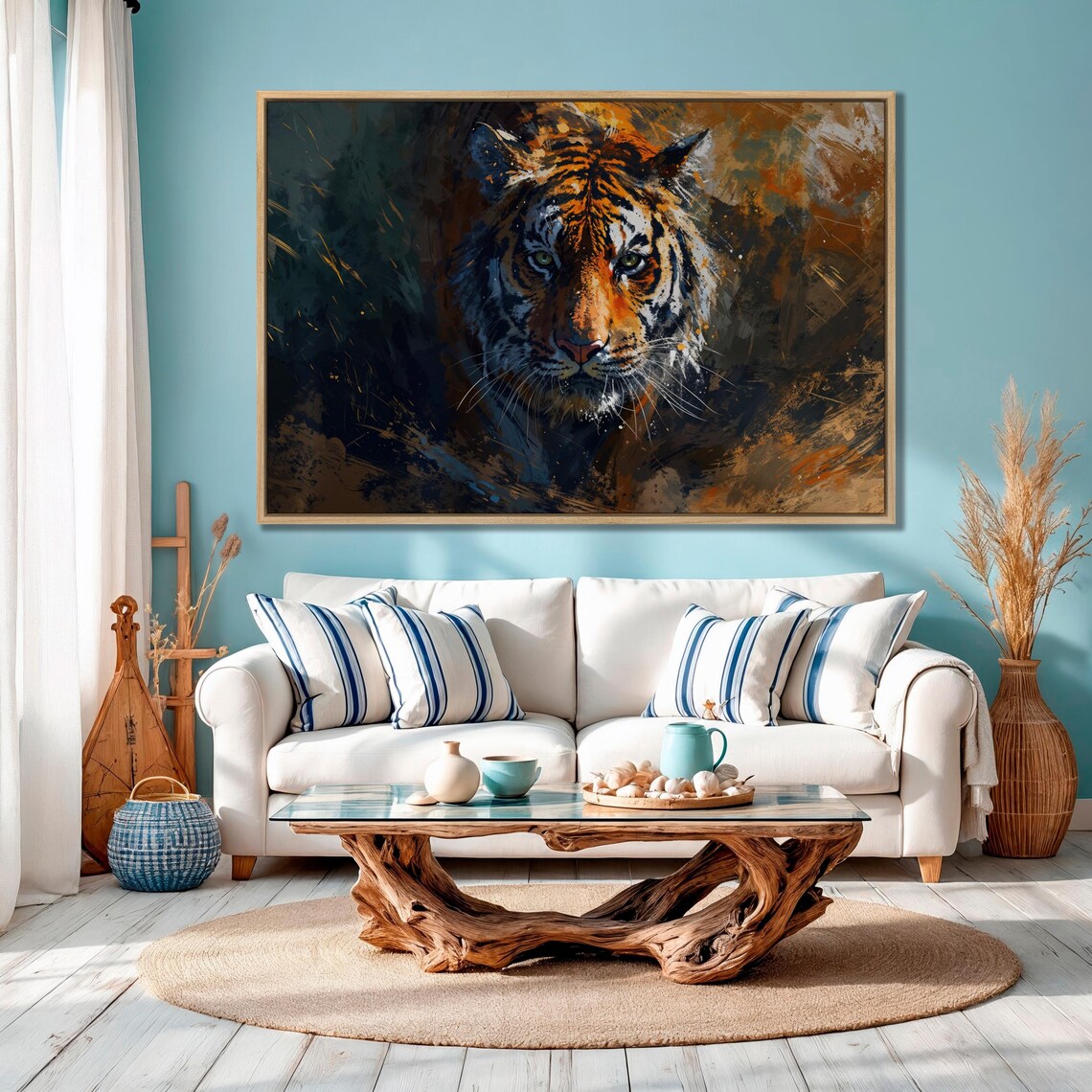 Tiger Face Close Up Vibrant Colorful Paint Splash Wildlife Wall Art - Image 3