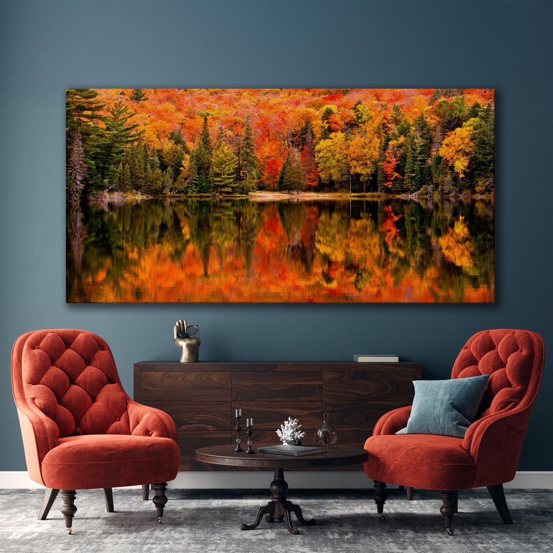 Autumn Forest Lake Reflection Fiery Fall Foliage Photo Poster - Image 5