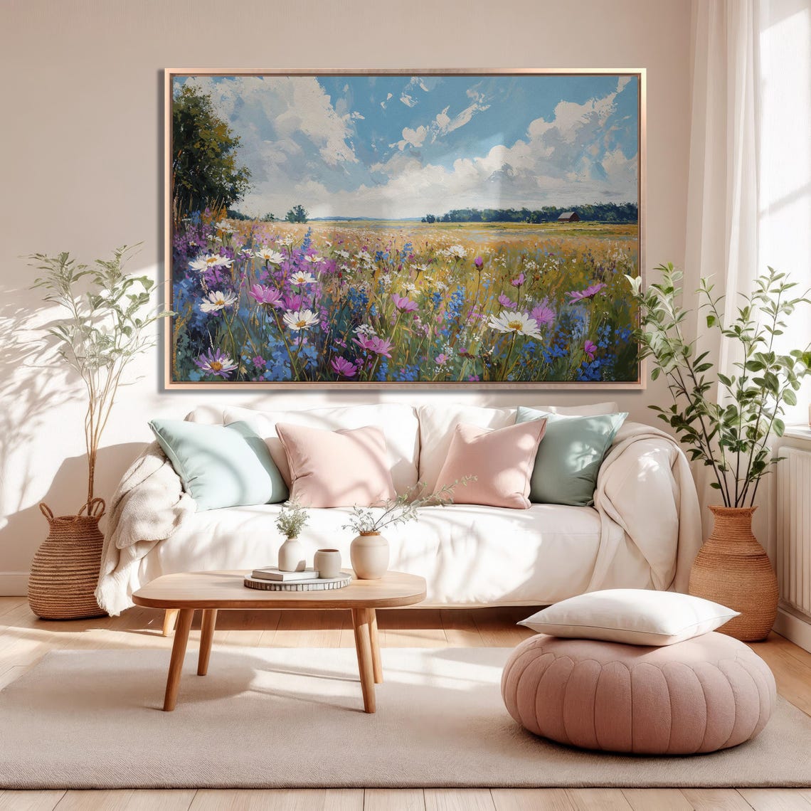 Spring Wildflower Field Of Cosmos Daisies And Red Barn Poster - Image 5