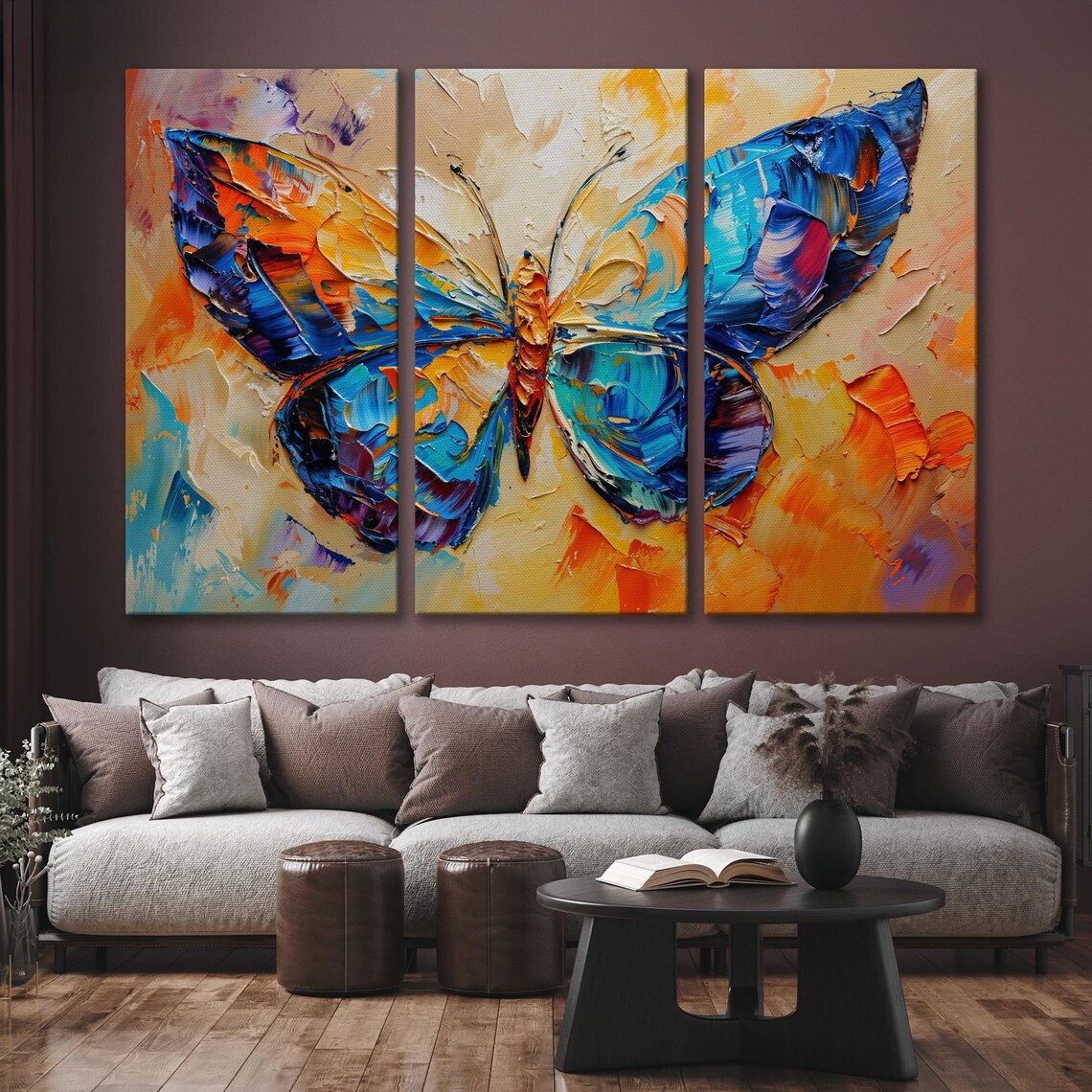 Colorful Butterfly Palette Knife Textured Oil Painting Wall Art - Image 6