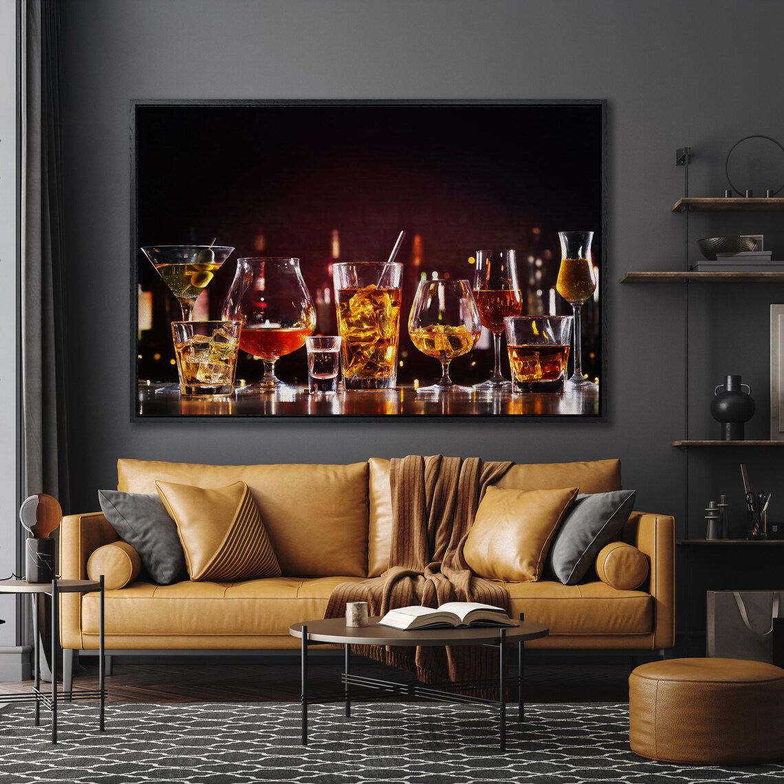 Strong Spirits In Glasses, Bar Counter Art Print - Image 5
