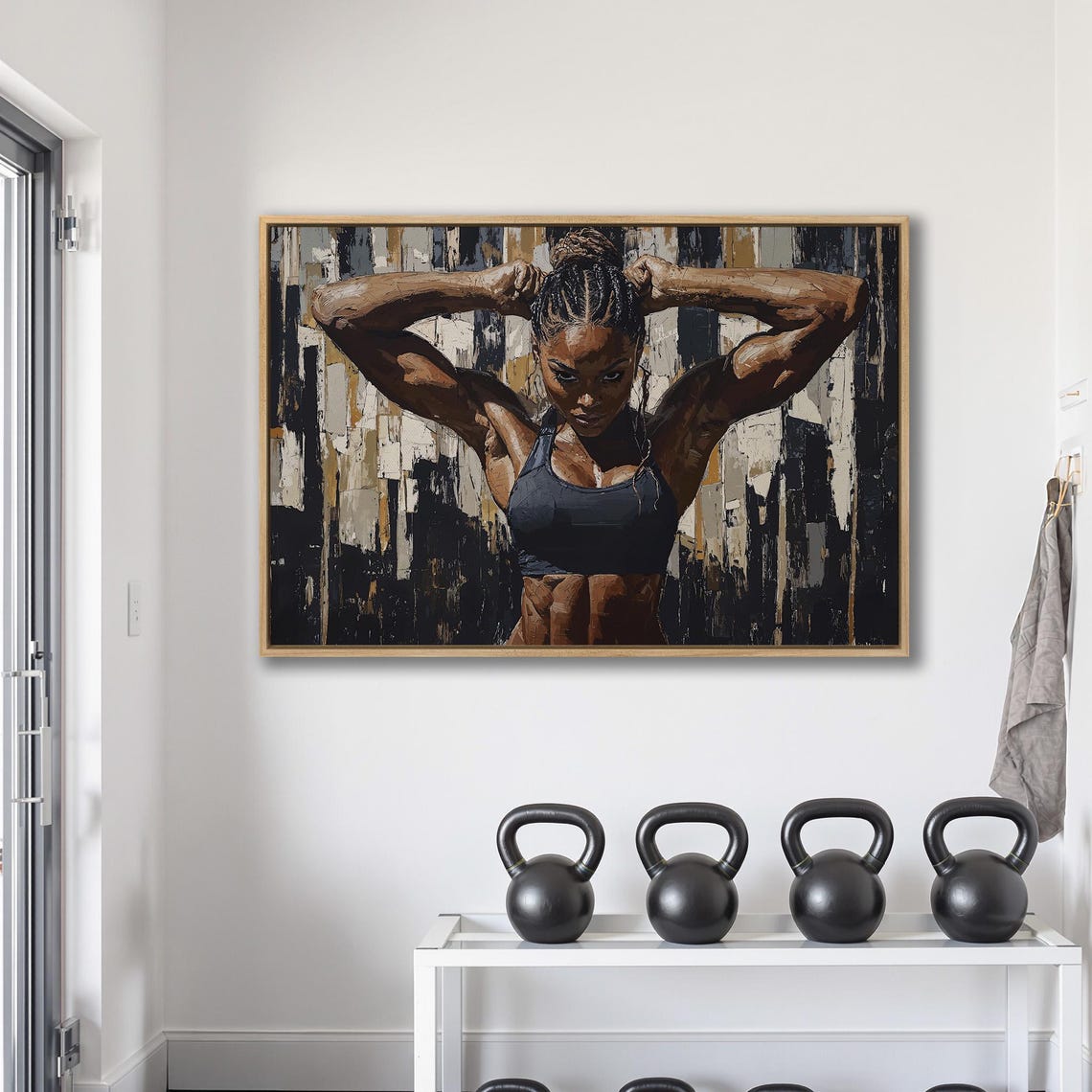 Empowering Female Portrait Framed Art Muscular Woman Painting Print Fitness Wall Art Home Gym Decor Workout Poster Ready To Hang - Image 2